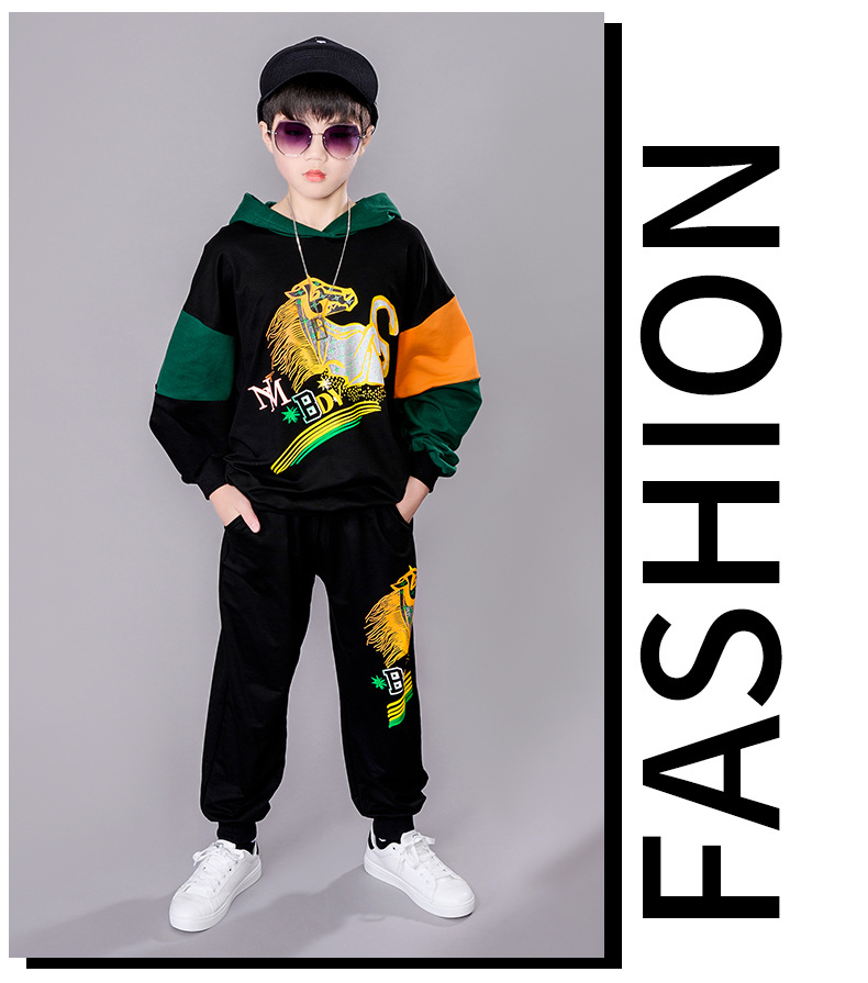 Barnas uformelle høst 2023 ny koreansk versjon av guttegenser med hettegenser, stort sportssett i to deler for barn_voghion.com