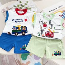 日系童装儿童工程车背心短裤套装25日系童装夏季新款男女童70