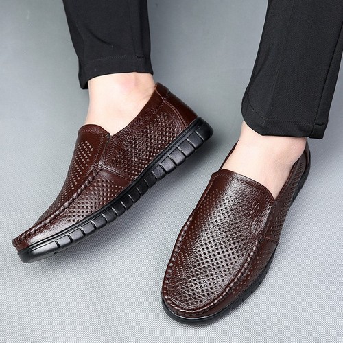 Men's summer leather shoes, breathable leather hollow sandals, young men's business casual sandals