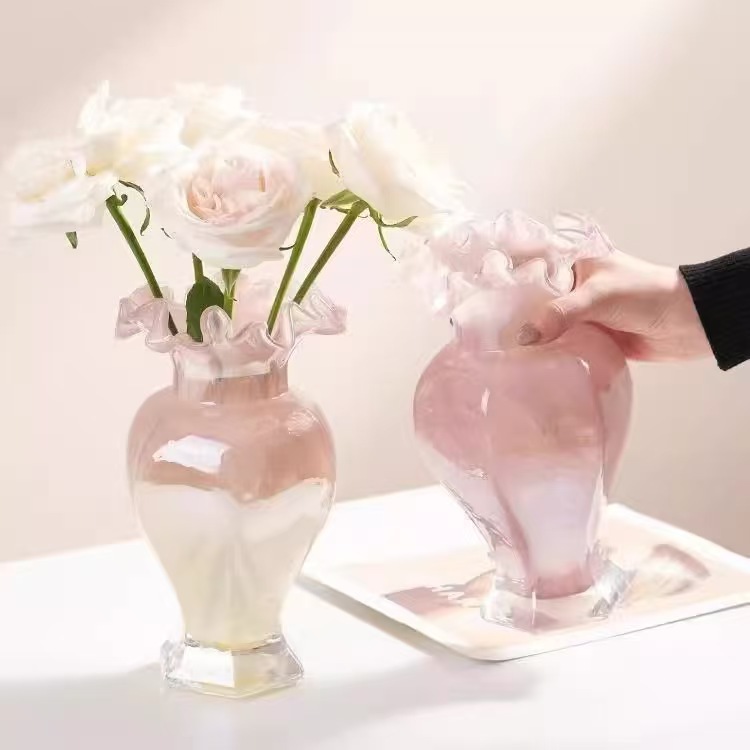 야광 중세 유리 꽃병, 고급스러운 미인병, 수경 꽃꽂이 장식, 식탁 및 가정용 심플 꽃 장식품