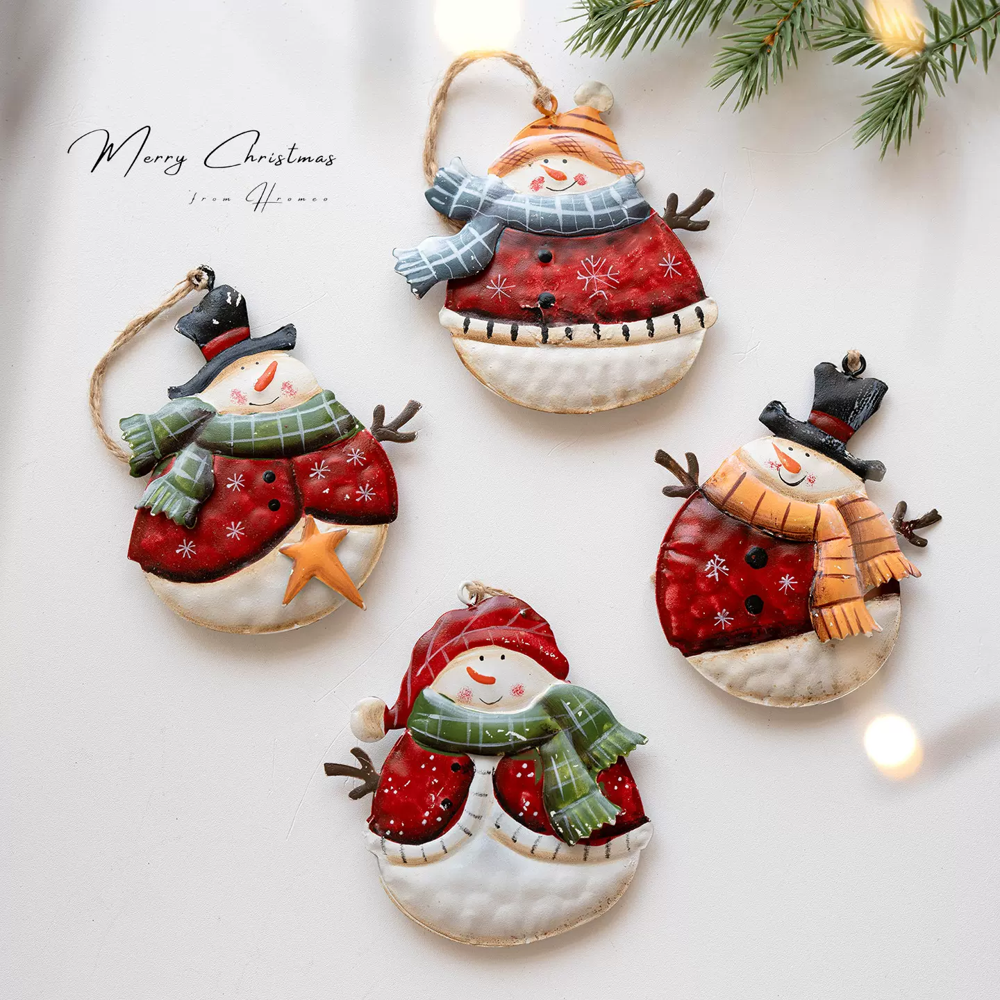 跨境热销圣诞节装饰复古铁艺圣诞雪人挂饰圣诞树装饰品挂件小配件