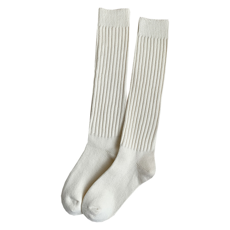 Calcetines de pantorrilla para mujeres primavera y otoño todo-Partido rayas verticales color sólido adelgazamiento pila calcetines ins japonés estilo de la Universidad dulce niñas medias