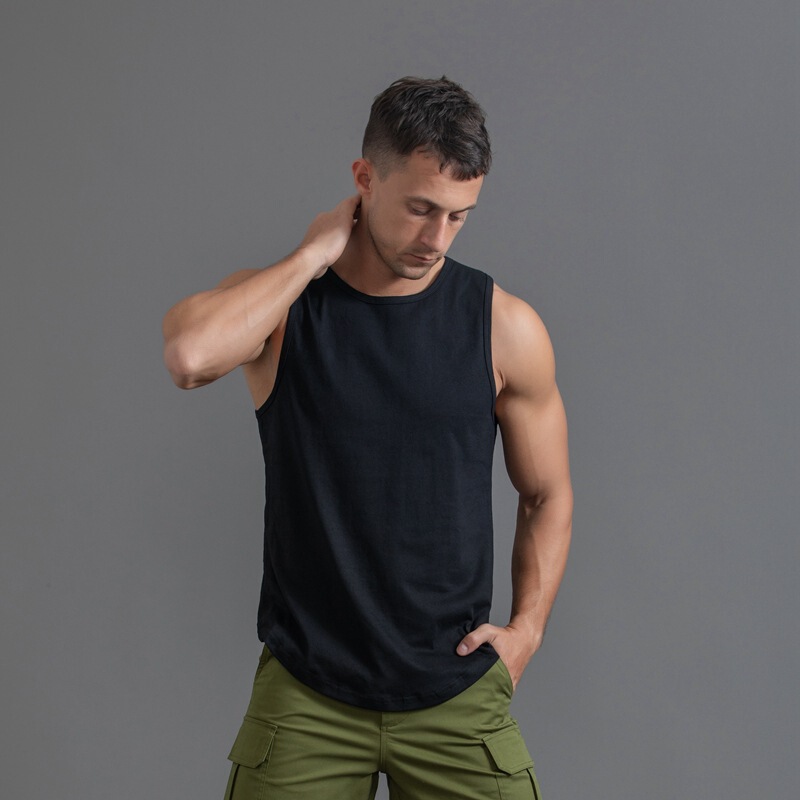 Cotton Sleeveless T-Shirt for Men, Trendy Men's Fitness Vest, Large Size Men's Bottoming Shirt with Round Hem, Clearance Sale
