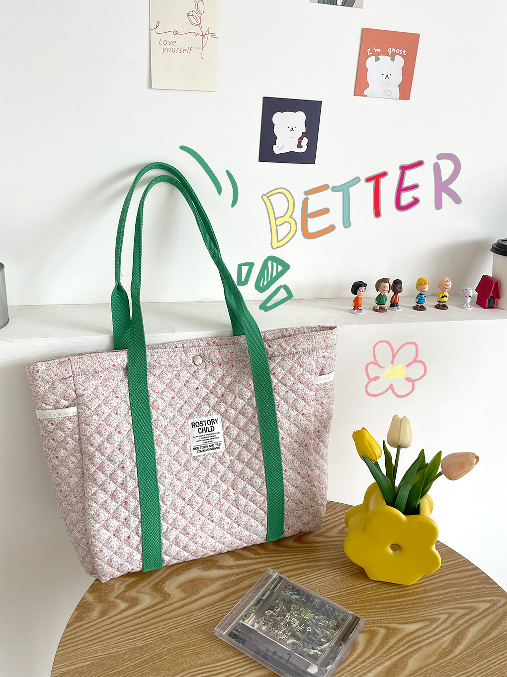 Bolso de la momia portátil de gran capacidad bolso de confinamiento de la madre y el bebé glutinoso suave bolso de hombro ligero estilo coreano ins bolso floral acolchado