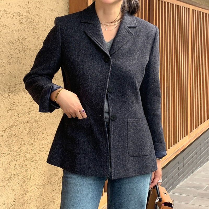 Foreign Trade Women's Dress Calm and Elegant South Korea Chic Woolen Suit Jacket Slim-fit Slimming Wool Jacket Coat