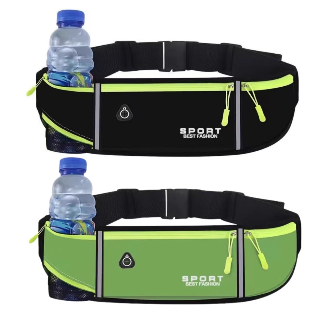 [water bottle model] black + green - sports waist bag