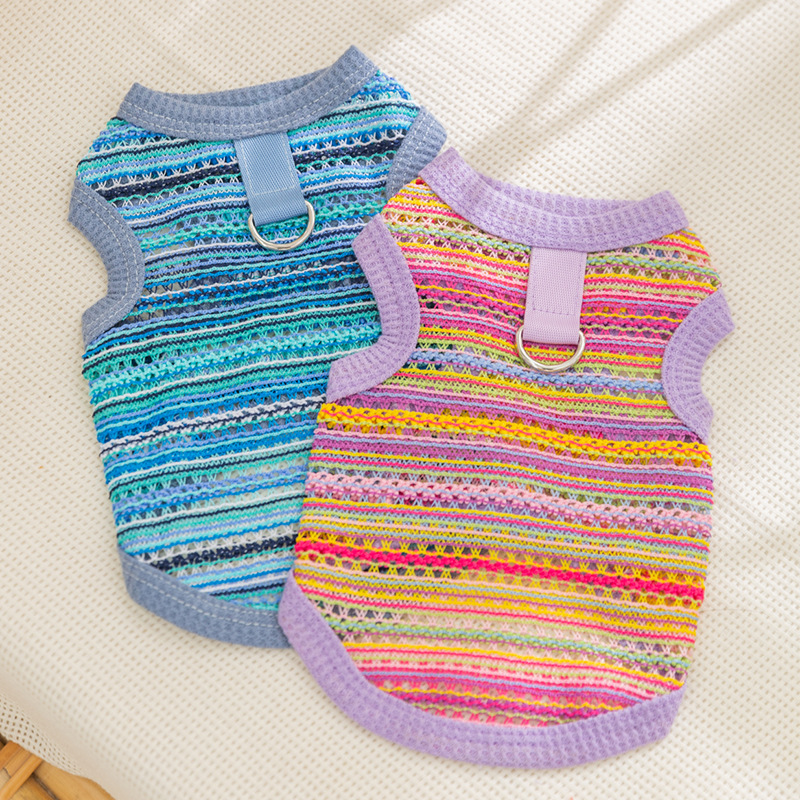 Chaleco tejido multicolor bohemio hueco perro primavera y verano gato Teddy Bichon ropa para mascotas de dos patas