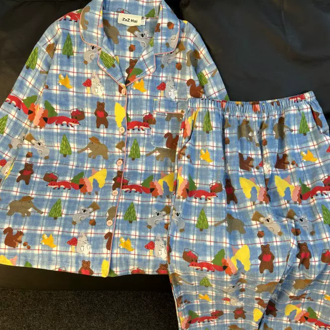 秋冬款纯棉磨毛长袖睡衣套装森林狐狸可爱卡通情侣装可外穿家居服