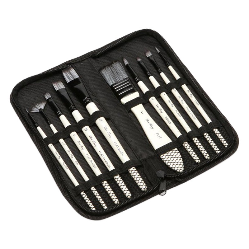 Suministro directo de fábrica 10 nylon lana acuarela cepillo con tablero cepillo bolsa de tela cepillo traje pintura suministros al por mayor