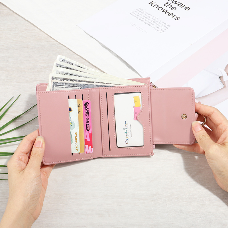 Cartera pequeña para niñas, estilo corto, versión coreana, dibujos animados bonitos, monedero compacto mini triple, tarjetero para estudiantes, tendencia transfronteriza.