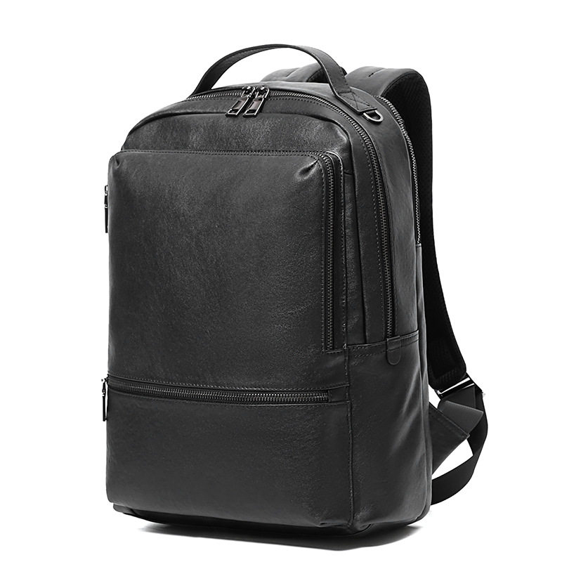 Ba lô da bò lớp đầu nam 15.6 inch công sở, ba lô laptop du lịch 32×12×42 cm — Màu đen