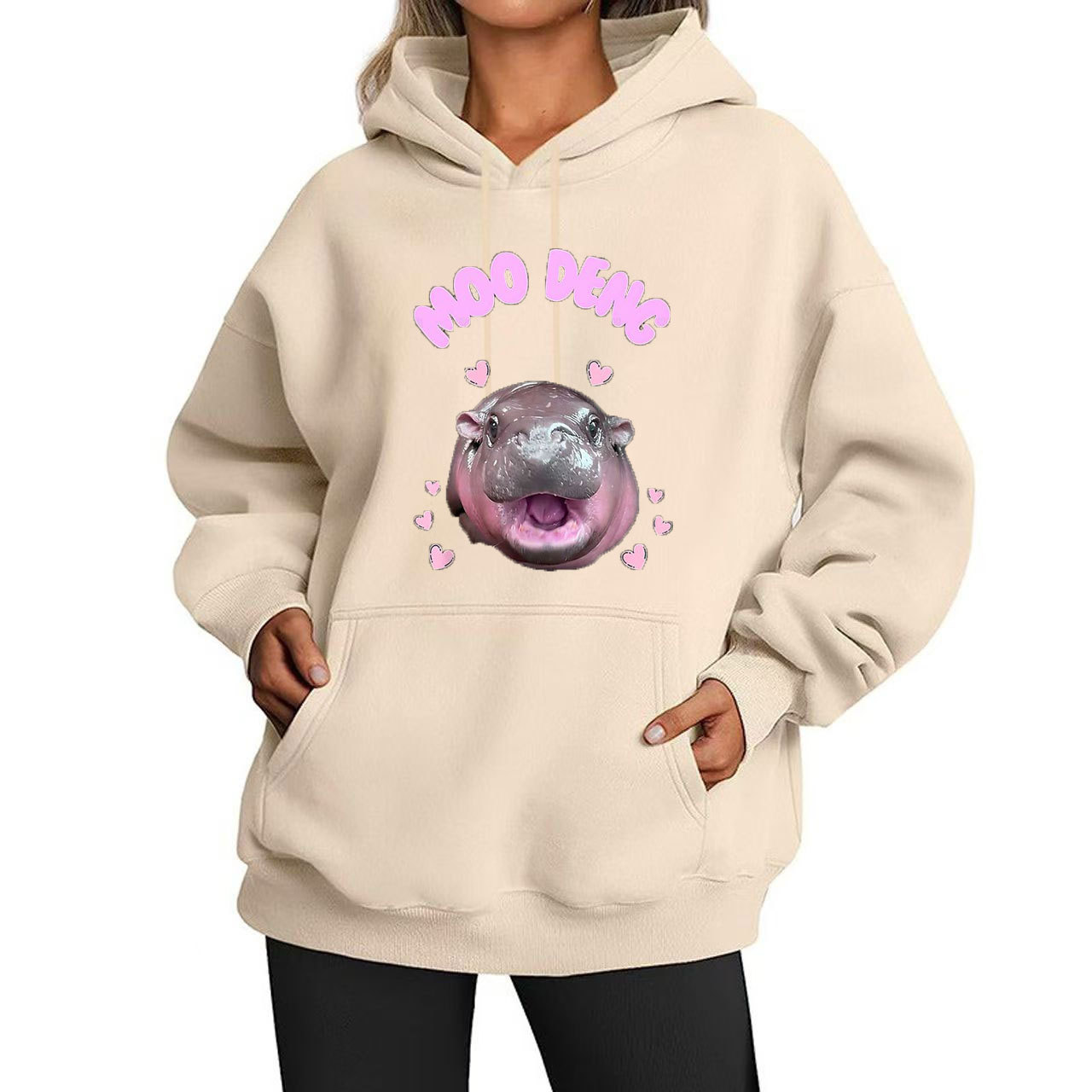 moo deng different couples' sweater spring and autumn 2024 new print high end internet celebrity hoodie_voghion.com