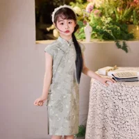 Для девочек китайское улучшенное платье cheongsam 2025 летнее платье большой мальчик в китайском стиле ретро юбка детская платье принцессы
