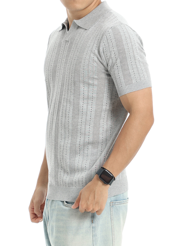 2026 verano nuevo hombre agujero rayas polo camisa de punto con solapa de manga corta europea y americana explosión de negocios casual hombre