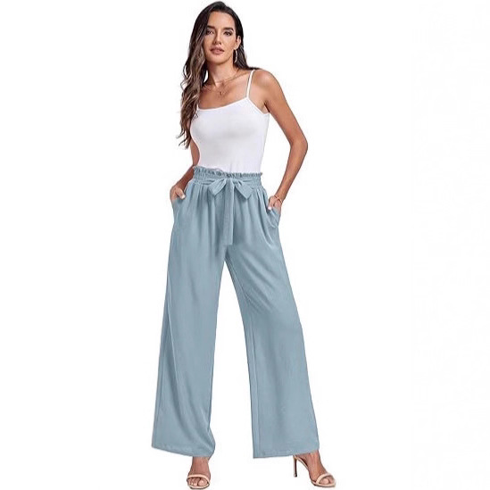 2025 pantalones de piernas anchas de mujer cintura alta elegante ajustable nudos pantalones largos largos casuales de negocios correa de bolsillo para mostrar piernas largas image 3