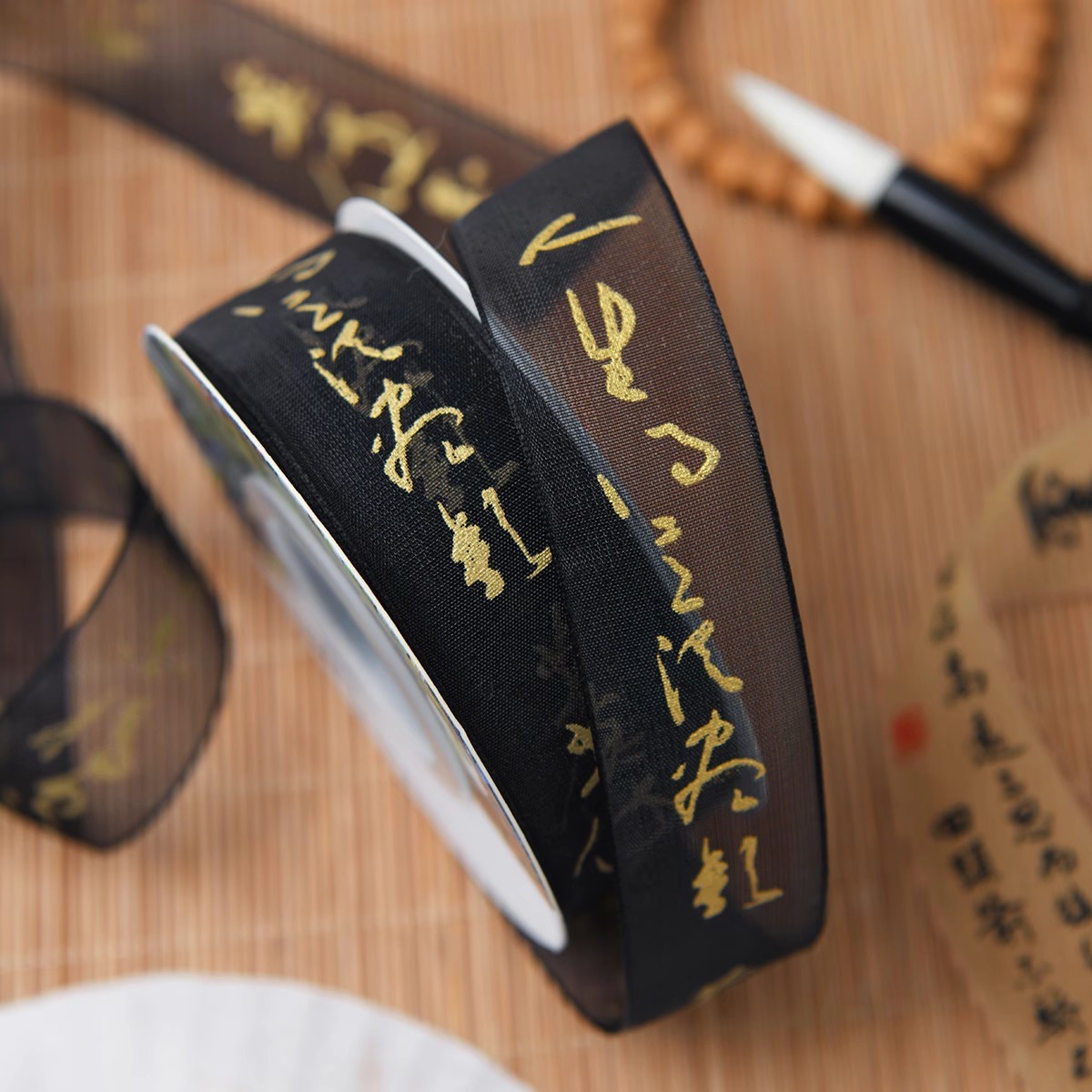 Cintas de caligrafía estilo chino, ramos de flores, cintas de arte floral, cintas para pintura con tinta china, tejido de lazos artesanales DIY