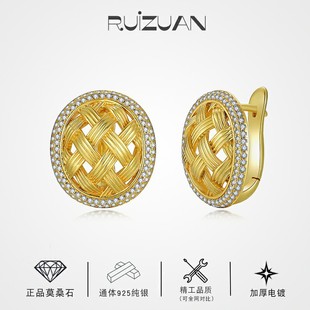 Diamond Jewelry New Moissanite Round D Color Braided Earrings Artistic Retro S925 Silver Plated 18k Gold Earrings