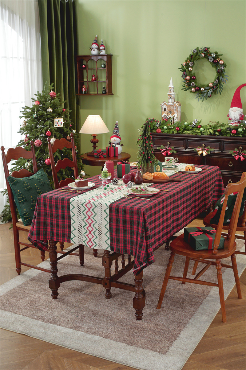 Runner a quadri patchwork per il commercio estero transfrontaliero, tovaglia da caffè con decorazioni natalizie, copritavolo da pranzo,_voghion.com
