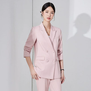 JY6388双排扣粉色西装套装2025春新款显瘦气质商务正装面试工作服