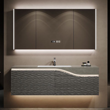 d!现做橡木烤漆浴室柜组合岩板无缝陶瓷一体盆意式洗手洗脸盆柜实