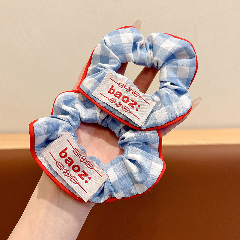 Anillo de cabello a cuadros azules color rojo 2025, nueva cabeza de tela cuerda joyería para el cabello temperamento dulce para mujeres joyería para el cabello anillo