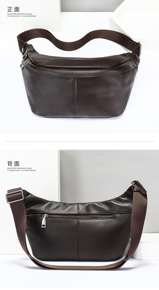 Túi đeo ngực nam da bò lớp đầu thời trang, túi thắt lưng da dung tích lớn chống mài mòn, 26×19×18 cm — Màu cà phê, Màu đen chi tiết 24