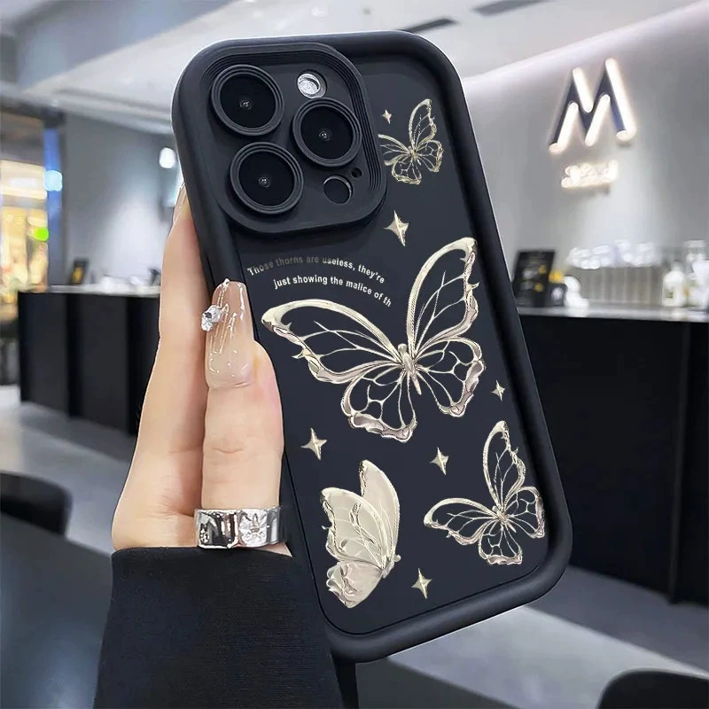 Чехол для телефона (Samsung) — совместим с Galaxy A15/A55/S24 серия, серебристый дизайн бабочки, мягкая защита от падения