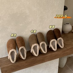 加绒勃肯鞋女平跟百搭2025新款冬季薄绒单鞋一脚蹬平底棉鞋