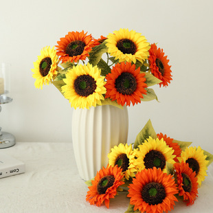 Winning in One Fell Swoop Silk Cloth Sunflower Sunflower Fake Flower Home Wedding Decoration Ornaments High-End Artificial Flower Wholesale