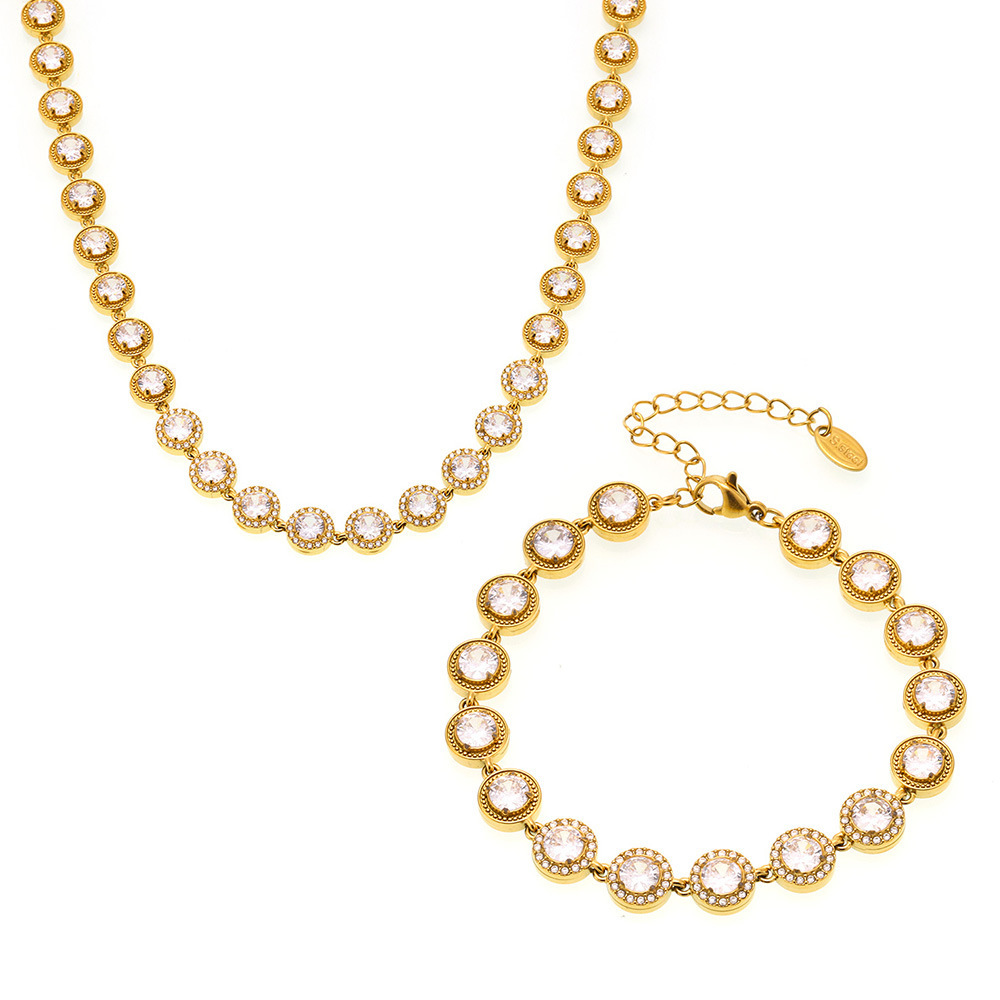 Chain de zircón blanco super brillante con estrellas redondas hechas a mano acero inoxidable chapado en oro real 18K joyas de lujo