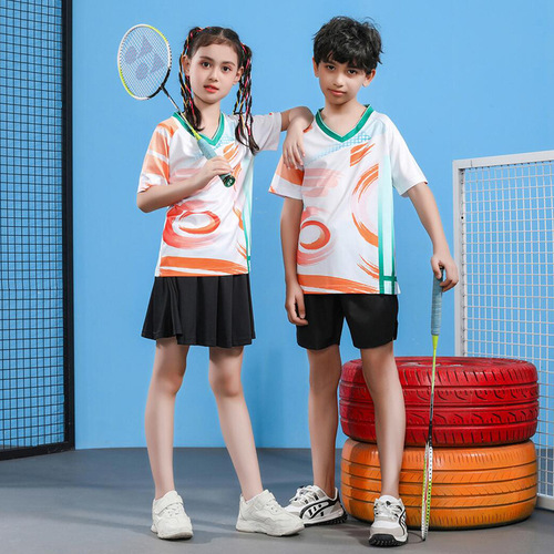  Children's Badminton Clothing Sports Wear Short-sleeved Two-color Table Tennis Apparel Kids' Sportswear Breathable Printed