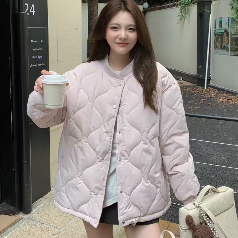 菠萝菱格棒球领棉服oversize女潮2025年宽松冬季新款棉衣棉袄外套