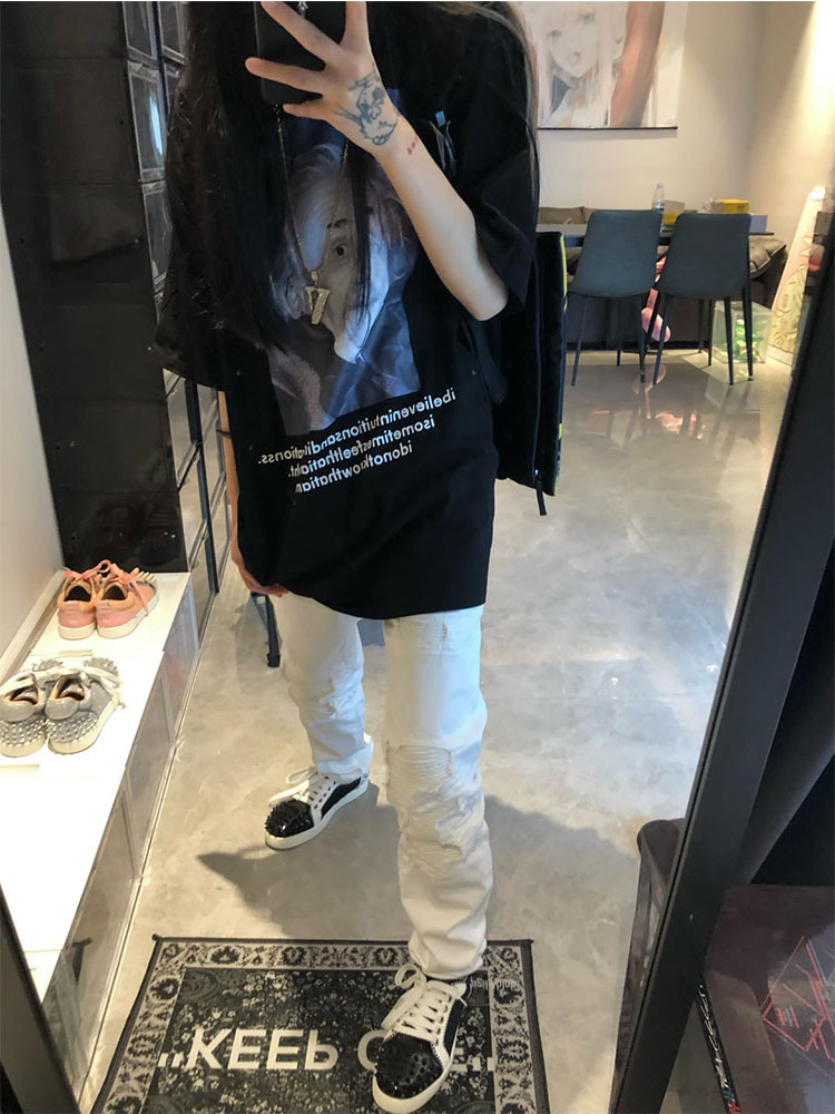 Men's Clothing high street fog style trend hole pleated jeans men and women the same style all match casual all match_voghion.com