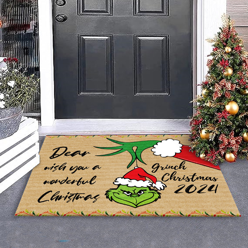 Nueva alfombra de puerta Grinch de Navidad Estera decorativa de Nochebuena Alfombra de piso de la generación del pelo del Amazonas Alfombra de piso