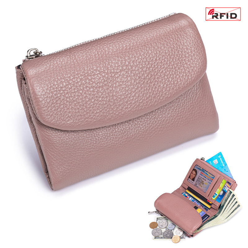 本革ショートウォレット RFID ファッション ソフトレザー質感 ハンドバッグ 女性用 大容量収納バッグ 一層牛革財布|undefined