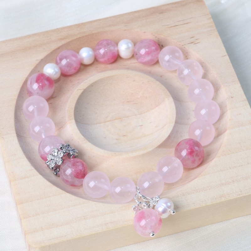 ナチュラルピンククリスタルロードナイトブレスレットガールハートインスタイルブレスレット桃の花親友ファッションジュエリーギフト|undefined