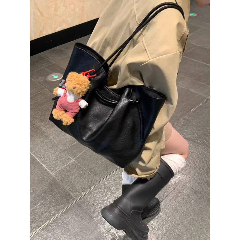 Luxury Vintage Lace-up Tote Bag for Women 2025 Autumn/Winter Large Capacity PU Leather Shoulder Bag Fashion Handbag - Thumbnail 2