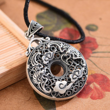 足银s999男女款吊坠祥云蝙蝠项链复古个性时尚好运平安扣毛衣链