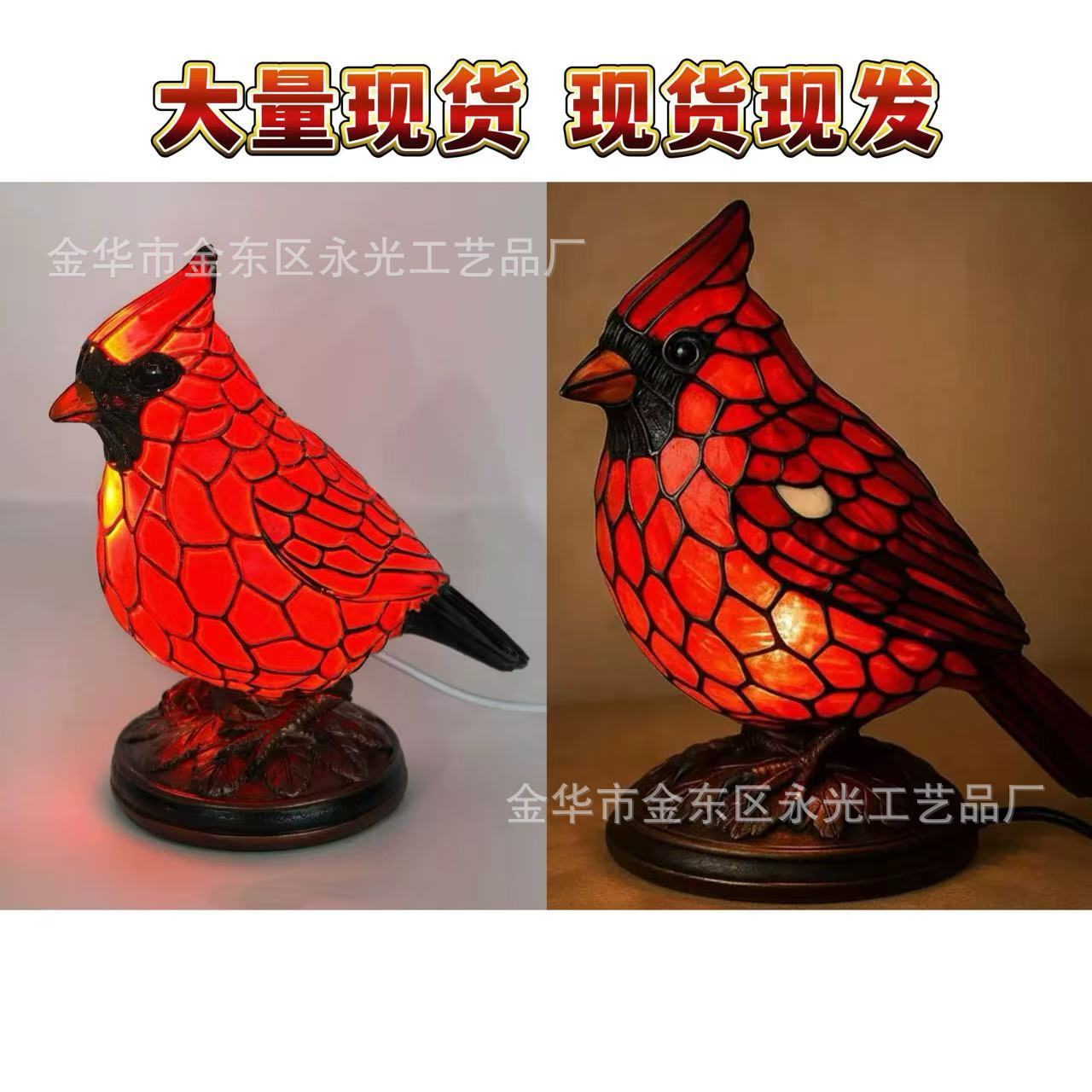 新款跨境雕像摆件 Cardinal Lamp装饰红鸟动物台灯树脂工艺装饰品
