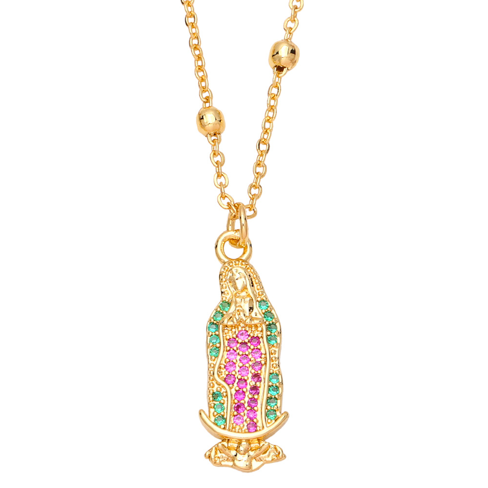 fashion tree of life pendant inlaid color zircon Virgin Mary copper necklacepicture5