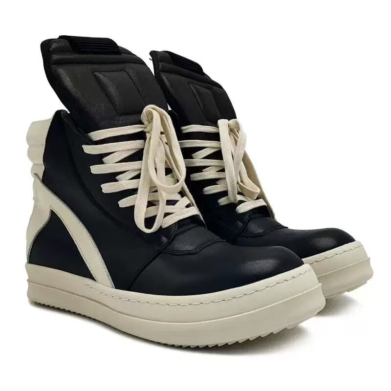 2025 New Inverted Triangle Thick-Soled Sneakers High-Heeled Men's Autumn and Winter Black and White Fashion Genuine Leather Dark High Street Couple Shoes