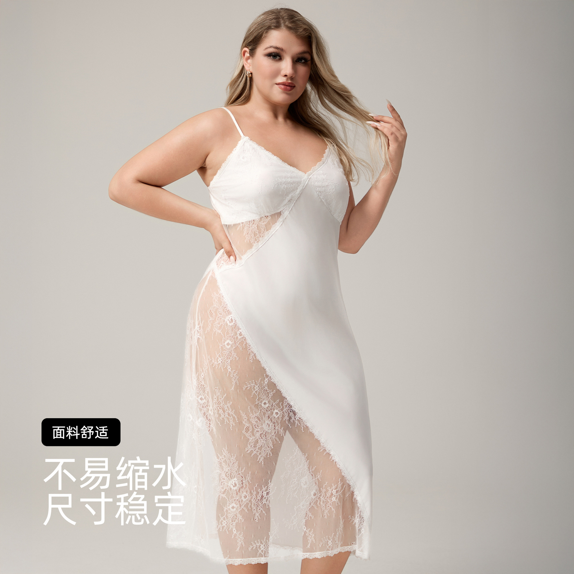 Yaoting nuevo tamaño europeo y americano de cinturón de seda hielo pijama de encaje de costura sexy pijama de mujer larga SQ7006