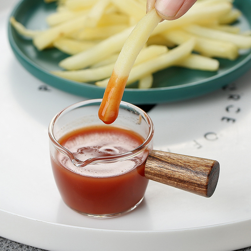 Café concentrado pequeña taza de leche vidrio mini mango jarra de leche con mango jarra de leche mango de madera jarra de leche