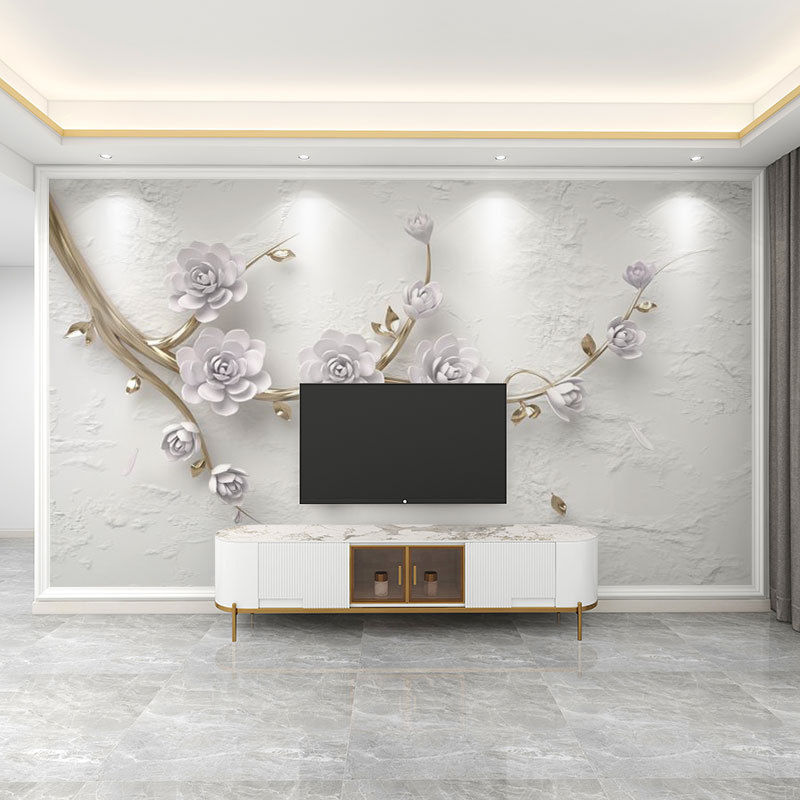 壁紙 3D 立体レリーフフランス花テレビの背景壁壁紙リビングルームの壁布寝室の壁布壁画|undefined