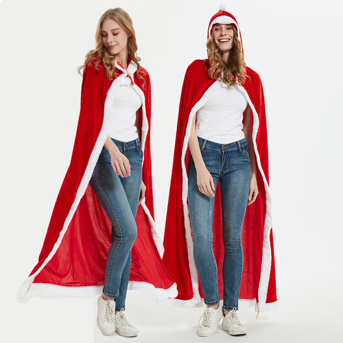 Christmas costume adult Santa coat cloak red hat Christmas coat children's party stage performance costume