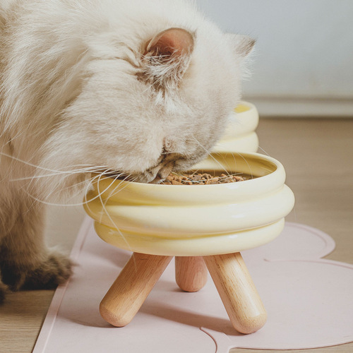 gulu bowl pet food bowl water bowl cat bowl ceramic color cat and dog feeding bowl cat food bowl split high-foot neck protector