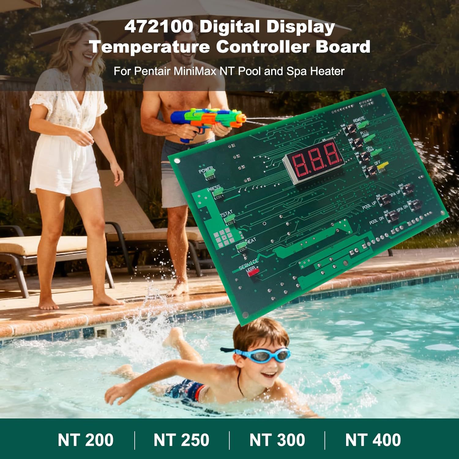 472100 Digital Display Temperature Control Panel Series Pool and Spa Heater Replacement