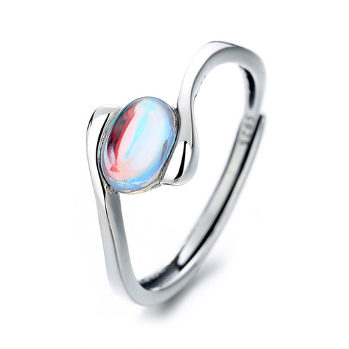 Yunchaoxuan S925 sterling silver Korean style ladylike spiral pattern ring with blue moonstone all-match open ring for women