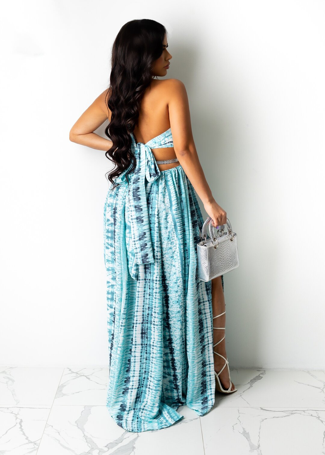 Casual Vacation Fashion Printing Halter Neck Sleeveless Printing Hollow Out Spandex Polyester Maxi Long Dress Strap Dress display picture 3