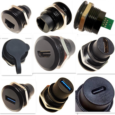 Panel opening 24 metal round D type RJ45 mesh Port USB-ABC female HDMI aviation socket waterproof connector